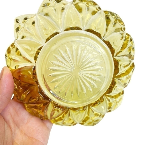 Yellow Amber Federal Glass Daisy Petal Pattern Sunflower Snack Cake Plates - Picture 2 of 7